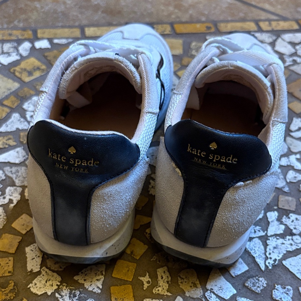 Kate Spade White Suede Sneakers with Black Logo - Picture 3 of 8